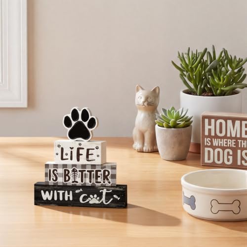 Smile Rustic Pet Stackable Wooden Blocks Tiered Tray Decor - style: Pet Cat