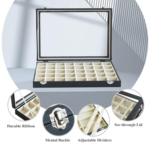 Stratalife 40 Grid Earring Organizer, Jewelry Holder Organizer with Lid - color: Beige-Black, size: 40 Grid