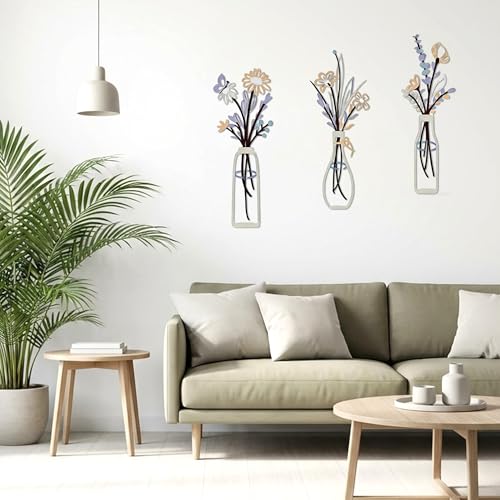 Embewhis Wall Decor Metal Flowers 3pcs, Rustic Farmhouse Flower Sculptures, 13.7" Wall Art Decor, Drill-Free Install Option for Living Room, Kitchen, Bedroom & Bathroom - size: G