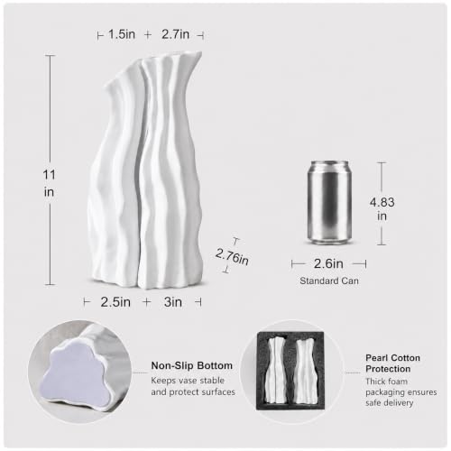 Modular Rockery Art Vase Set of 2, Separatable Centerpiece Table Decorations - 11" Tall White Matte Ceramic Vases for Flowers, Pampas Grass, Modern Nordic Boho Home Decor(Cool White) - color: Cool White