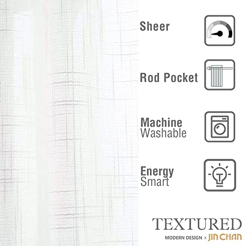 jinchan Linen Textured Door Curtain 40 Inch Farmhouse 1 Panel White - color: Semi-sheer | White, size: 50"W x 40"L (Pack of 1)