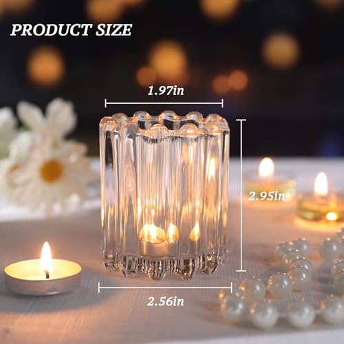 Glass Clear Votive Candle Holder, Ribbed Votive Candle Holders Set of 6 - color: Clear