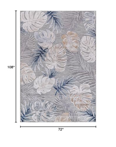 CAMILSON Indoor Outdoor Rug, Blue 6’x9’ Leaf Tropical Botanical Area Rugs for Indoor and Outdoor patios, Easy-Cleaning Non-Shedding Living Room, Garden and Kitchen Washable Outside Carpet (6x9) - color: 3002 Blue, size: 6' x 9' (Rectangular)