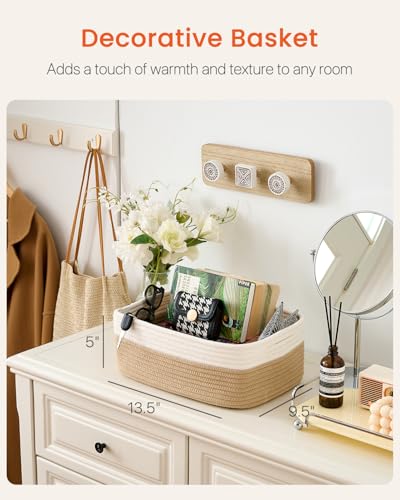 KALLAX Small Woven Storage Basket for Organizing, 13.5x9.5x5 inches, 3 Pack - color: White & Brown, size: 13.5"L x 9.5"W x 5"H