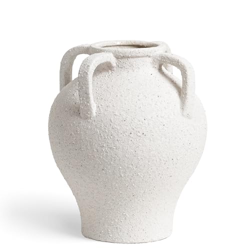 White Ceramic Vase with 4 Handles, 8.8 Inch, Farmhouse Rustic - color: Yeda - Rock Sand White, size: M(8.8"-9.8")