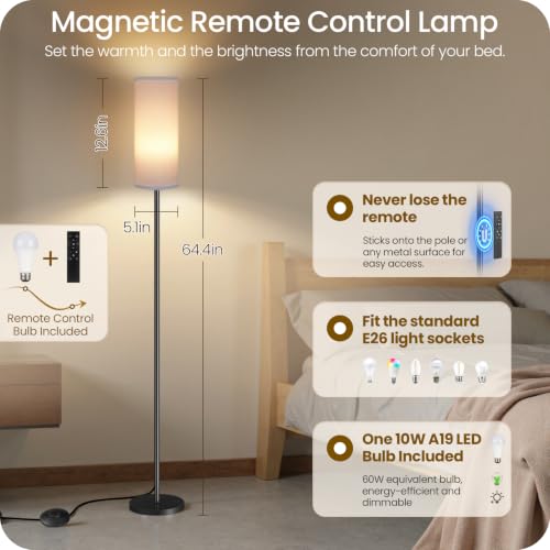 Dimmable Floor Lamp for Living Room with Remote and Foot Switch, Corner Floor Lamp, Modern Standing Tall Lamp, 10W 900LM LED Bulb Included, 3000K-6500K, Linen Shade, Weighted, FCC Listed CW06LD05W1 - color: Pure White
