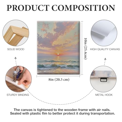 APOHBGV Sunset Ocean Canvas Wall Decor, Seascape Coastal Beach Artwork, Aesthetic Nature Landscape for Living Room Bedroom Bathroom Office Home Decoration, 8x10 Inch - color: Home15