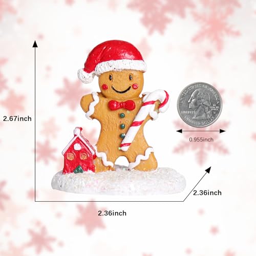 Mini Cute Gingerbread Man Ornament with Santa Hat Hand-Painted Resin Christmas Village Figurine Festive Xmas Statues Christmas Indoor Decor Village Sets for New Year - color: Gingerbread Man