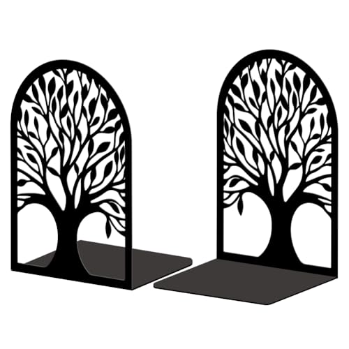 Peacoblue 5.3"x3.5"x7.8" Metal Bookends, Heavy Duty Book Ends for Shelves - color: Tree of Life