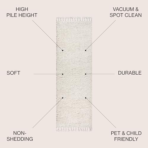 JONATHAN Y Mercer Shag Plush Tassel White Runner Rug, 2x8, Contemporary, Modern, Easy-Cleaning for Living Room, Bedroom, Kitchen, Pet Friendly, Non-Shedding (MCR100A-28) - color: White With Tassel, size: 2'3" x 8' (Runner)