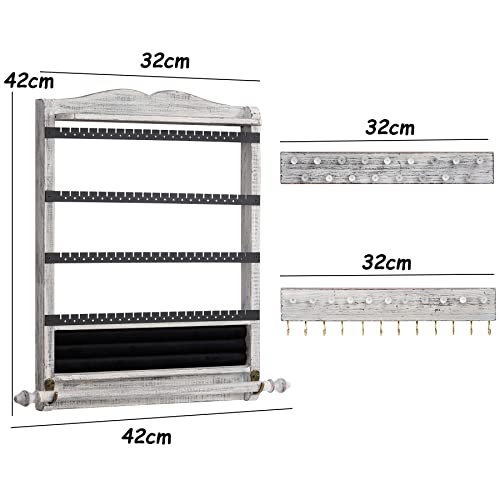 Wall Jewelry Organizer,3Pcs Hanging Jewelry Organizer,Wooden Jewelry Holder - color: White