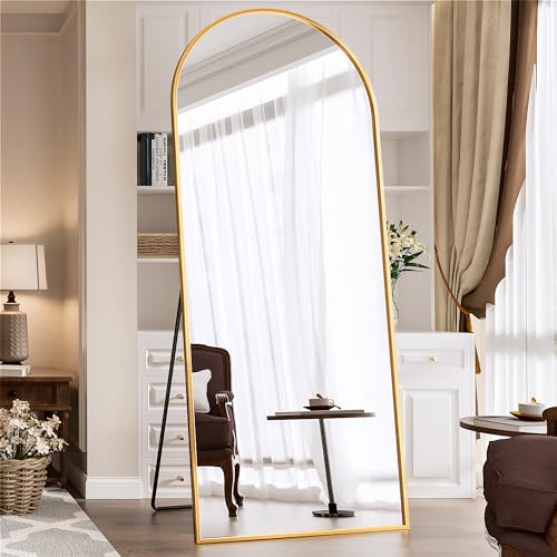 Antok 71" x26” Arched Full Length Mirror, Floor Mirror with Stand,Gold - color: Gold, size: 71"L x 26"W