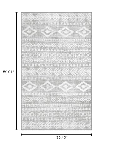 Lahome Moroccan Area Rug 3x5, Non Slip Washable Entryway Rug, Boho Grey and White Rustic Tribal Print Bedroom Rugs, Ultra-Thin Soft Indoor Carpet for Laundry Room Office Front Door Varena - color: Grey/White, size: 3' x 5'