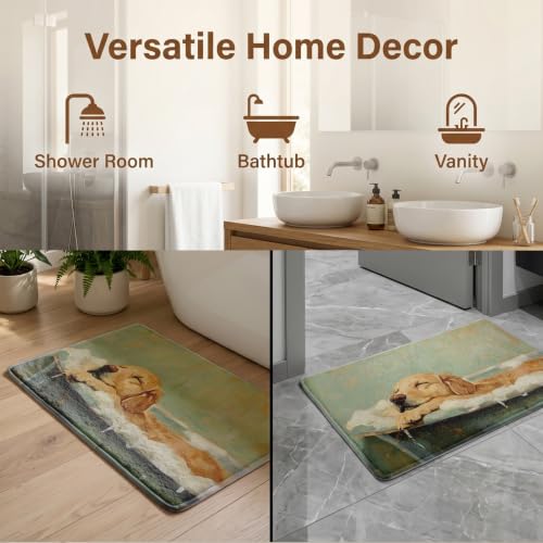 Sage Green Golden Retriever Bath Mat,Retro Dog Bathroom Rug