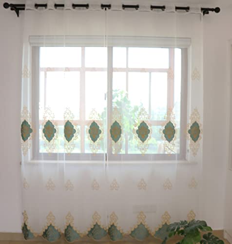 SLOW SOUL 2 Panels European Luxury Curtains Velvet Embroidered Tulle for Living Room Kitchen Bedroom Sheer Curtain with Grommet Light Green 50W X 102L inch - color: Lightgreen/Grommets, size: 50"W x 102"L (Pack of 2)