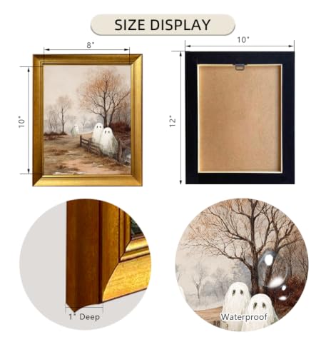 Gold Framed Vintage Halloween Wall Art, Rustic Landscape Home Decor, Cute Ghost Canvas Painting Picture, Aesthetic Halloween Wall Decoration, 10x12in Ready to Hang - color: Ghosts on Autumn Path Spooky Countryside Scene, size: 12"L x 10"W