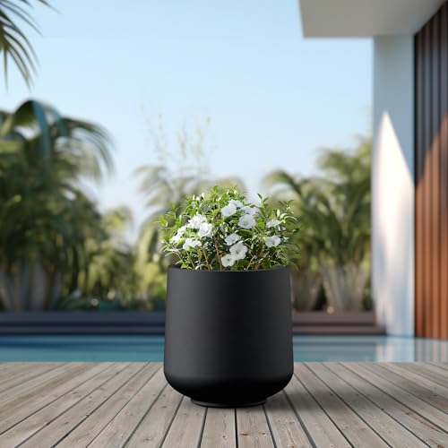 Kante Large Round Curved Black Concrete Planter 16.5" Dia, Outdoor - color: Black, size: 16.5" D