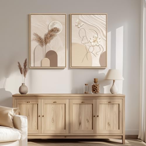 Framed Modern Neutral Beige Abstract Wall Art for Living Room, 20x30 Inch - color: 2 Piece-Neutral, size: 20" W x 30" H x 2Pcs