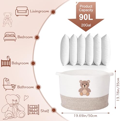 LemonRoad Large Woven Bear Basket, Cotton Rope, Funny Bear, Brown - color: Brown, size: Cotton Rope, style: Funny Bear