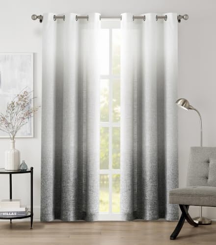 Central Park Ombre Semi Sheer Curtain, Cream White to Grey, 40" Wx84 Lx2 - color: Grey, size: 40"W x 84"L (Pack of 2)