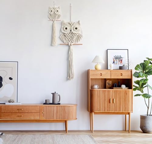 Achart Owl Macrame Wall Hanging-Hand Woven Boho Tapestry-Macrame Wall Decor - color: Beige-S