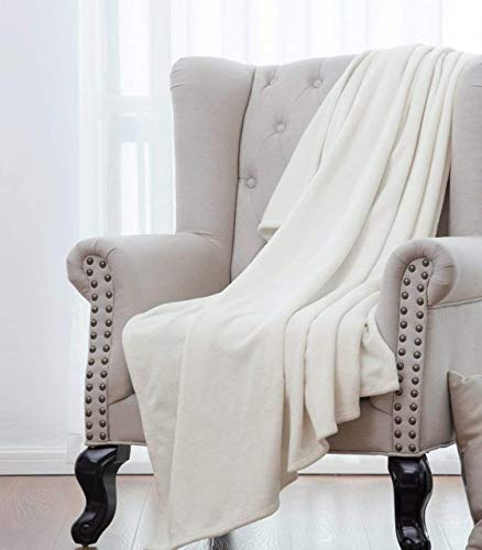 DiamondHome Super Soft Warm Light Weight Fleece Throw Blanket for Couch/Sofa/Bed/Chair in Living Room & Bed Room, 50" x 60" (Ivory) - color: Ivory
