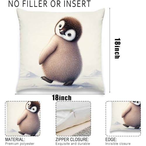 Baby Penguin Pillow Cover 18x18 Inches, Cute Winter Nursery Decor - color: Tilted Baby Penguin