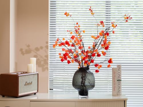 Fall Physalis Branches - 37" Faux Red Berry Stems, fake Flowers for Vase - color: 4pcs Physalis + 2pcs Ficus