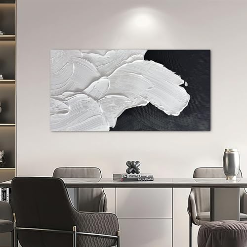Tarfupth Black and White Abstract Wall Art for Living Room Hand-Painted Large Abstract Wave Oil Paintings Artwork for Bedroom Office Home Decor 24x48 Inch - color: black, size: 24"L x 48"W