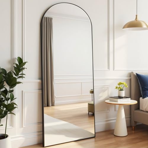 Rowjut Floor Mirror Arched Mirror Full Length 56"X20" Full Length Mirror can be Free Standing or Hanging on the wall Used in Living Room Entrance Hall, Corridor Room Bathroom etc (Black - color: Black, size: 56"L x 20"W