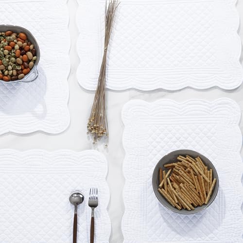 HOMBYS Quilted Placemats Set of 6 Washable-13x18 inches Rectangular Placemats for Kitchen Table-100% Cotton Fabric Rectangular Table Mats, (Pure White) - color: Pure White