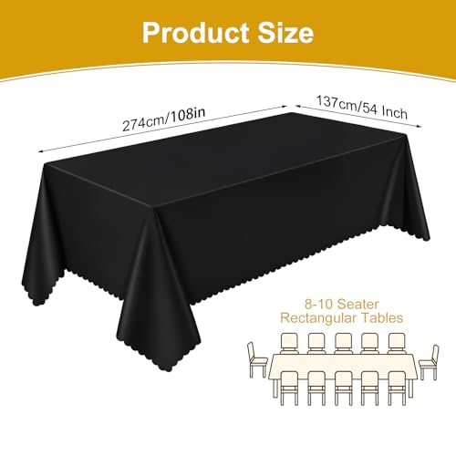 NatNarr 3 Pack Black Tablecloth Plastic, Scalloped Halloween Table Cloths - color: Black, size: 3 Pack