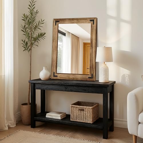 Bathroom Mirror for Wall, 24" x 32" Wooden Vanity Mirror - size: 32"L x 24"W