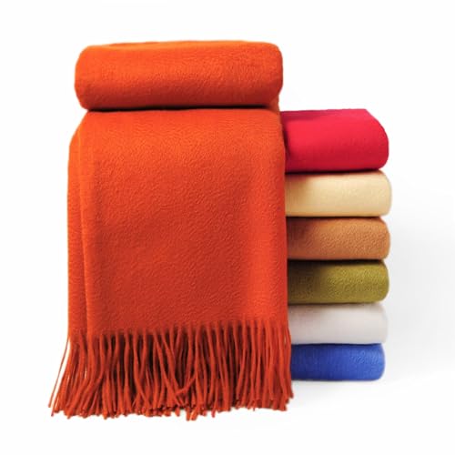 CUDDLE DREAMS Premium Cashmere Throw Blanket with Fringe (Persimmon) - color: Persimmon