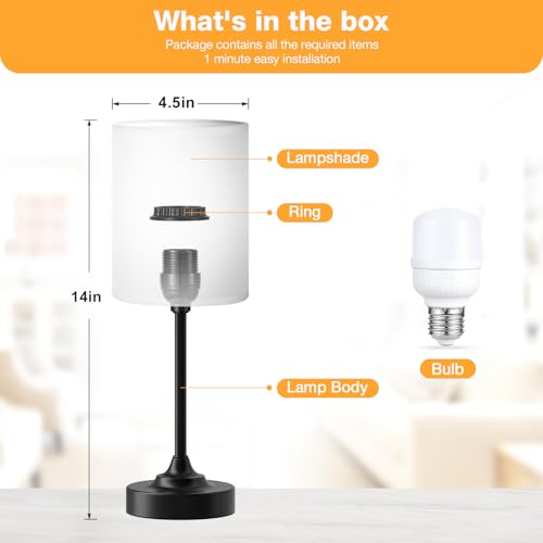 Fenmzee Small Bedside Lamp for Bedroom - 3-Way Dimmable Touch Table Lamp - color: White Shade-Black Base, size: 14"