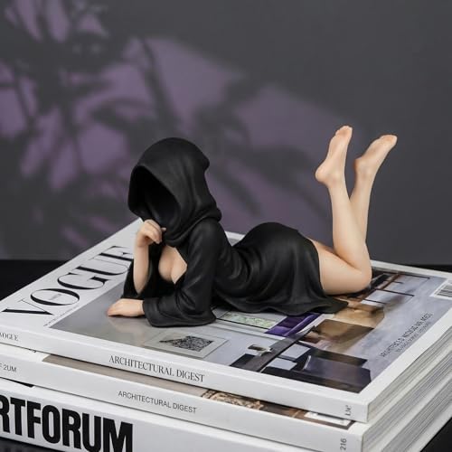 Gothic Witch Resin Ornament, Mysterious and Cute Black Robe Witch Ornament, Halloween & Christmas Home Decor for Bookshelf, Garden & Funy Gift (Lying Down) - color: Lying Down