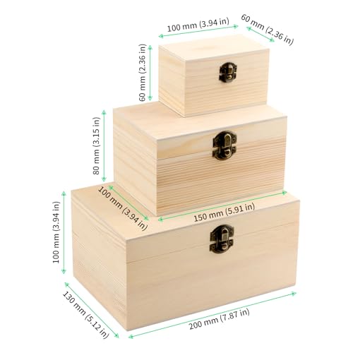 FUNSUEI 9 PCS 8x5x4 6x4x3 4x2.3x2.3 Inch Unfinished Wooden Box, Small Wood Box with Hinged Lid, Natural Wooden Jewelry Boxes for Crafts, DIY, Storage Treasure, Gift - color: Wood Color, size: 9PCS 8x5x4 6x4x3 4x2.3x2.3 In