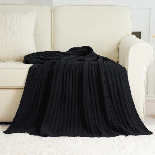 Battilo Black Throw Blanket for Couch, Soft Chenille Throw Blanket, 50"x60" - color: Black, size: 50"x60"