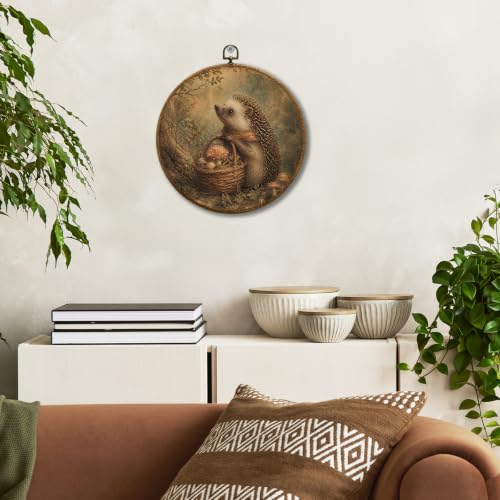 JUIOEIU Rustic Fall Forest Hedgehog Mushroom Round Wall Decor 998 - color: Badger