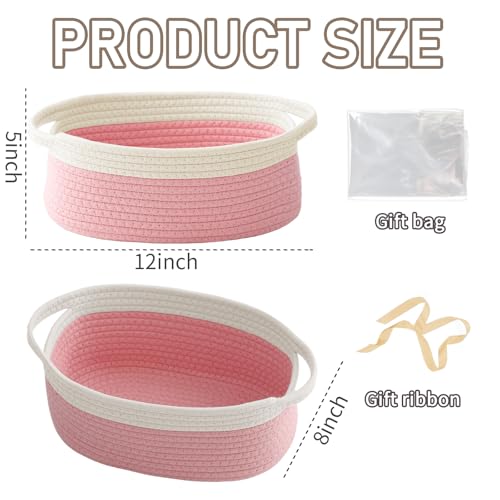 JMvicyroam Small Woven Basket, Empty Gift Basket, White&Pink/1 Pack - color: White&Pink, size: 1 Pack