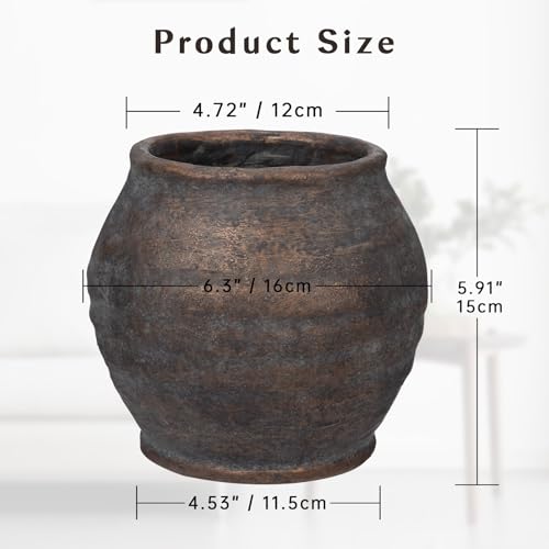Briful Rustic Vintage Ceramic Pottery Vase, 6.1'' Farmhouse Table Decor with Distressed Texture, Wide Mouth Decorative Jar Vases for Home Decor, Shelf & Entryway, Brown - color: 6.1'' Dark Brown