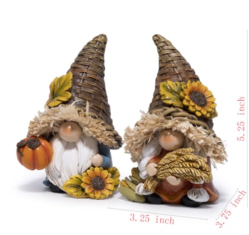 Hodao Thanksgiving Decor Harvest Elf Figurines with Pumpkin Sunflower - color: Brown-2 Pcs