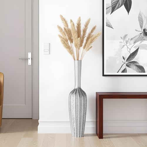 Elegant Silver Floor Vase - 23.62 Inch Tall Decorative Vase for Dried Flowers & Home Décor, Resin Tall Floor Vase