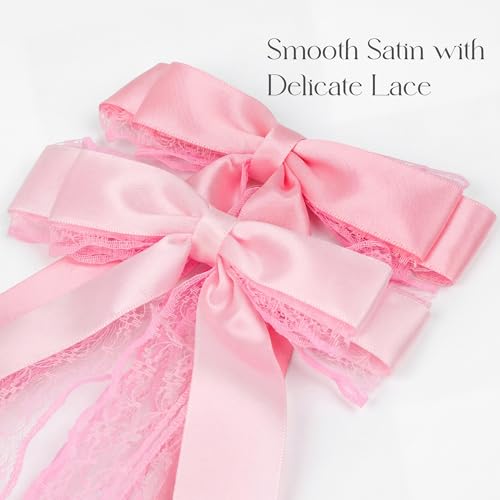 45Pcs Pink Lace Bow Wall Decor, 4 Styles Satin Bows Garland, DIY Bow Photo Backdrop, Pink Bows Party Decor for Women Girls Birthday Baby Shower Bachelorette Wedding Room Bedroom Decor - color: Stain Lace Bows, 45 Pcs