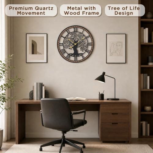 Micasso Large Wall Clock Decorative: 21 Inch Tree of Life Battery Operated - color: Tree, size: 21 Inch