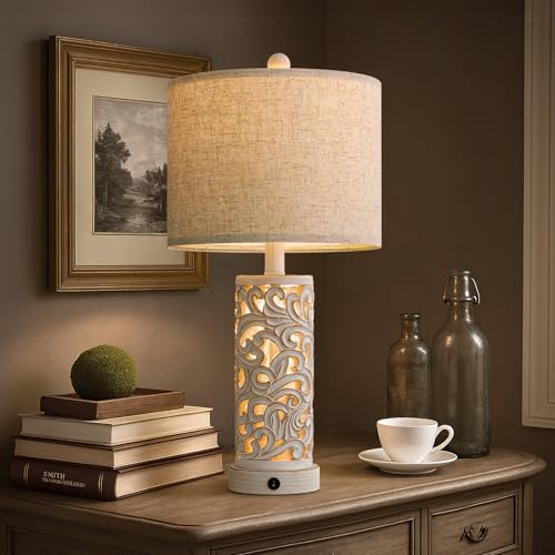 OYEARS 22'' Table Lamp Set of 2 for Living Room,Farmhouse Lamp for Bedroom - color: Farmhouse White