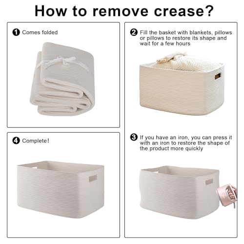OIAHOMY 118L XXXLarge Rope Storage Basket, Oversized Blanket Basket White - color: White