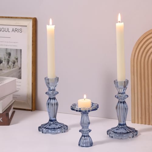 Blue Candlestick Holders Set of 6, Taper Candle Holders - color: Blue