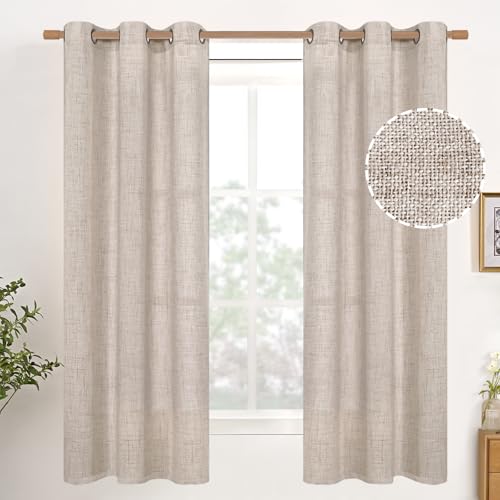 YoungsTex Natural Linen Curtains 42 X 63 Inch Long for Living Room Window - color: Natural, size: 42"W x 63"L (Pack of 2)