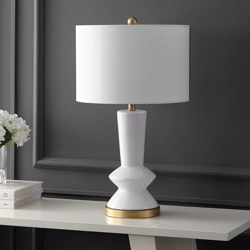 JONATHAN Y Ziggy 27" Modern Ceramic Metal Table Lamp, White/Gold Painting - color: White/Brass Gold